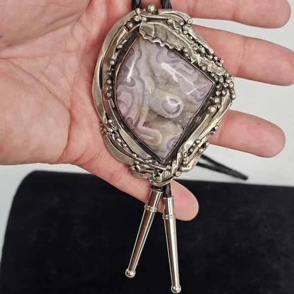 Stan Davidson Sterling Silver Brutalist Modernist Bolo Tie Large Stone 97g - Picture 9 of 13